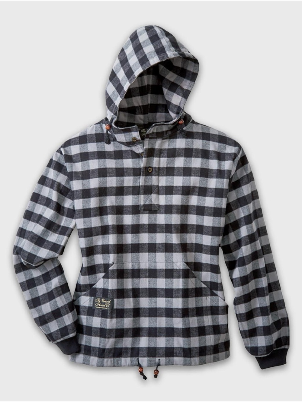 Hooded Flannel Pullover - Gray Buffalo plaid - Vermont Flannel Company